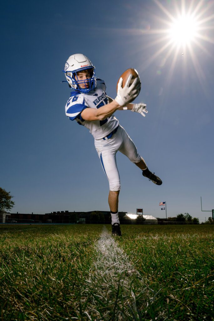 Montgomery County High School senior football player falls while making catch on field